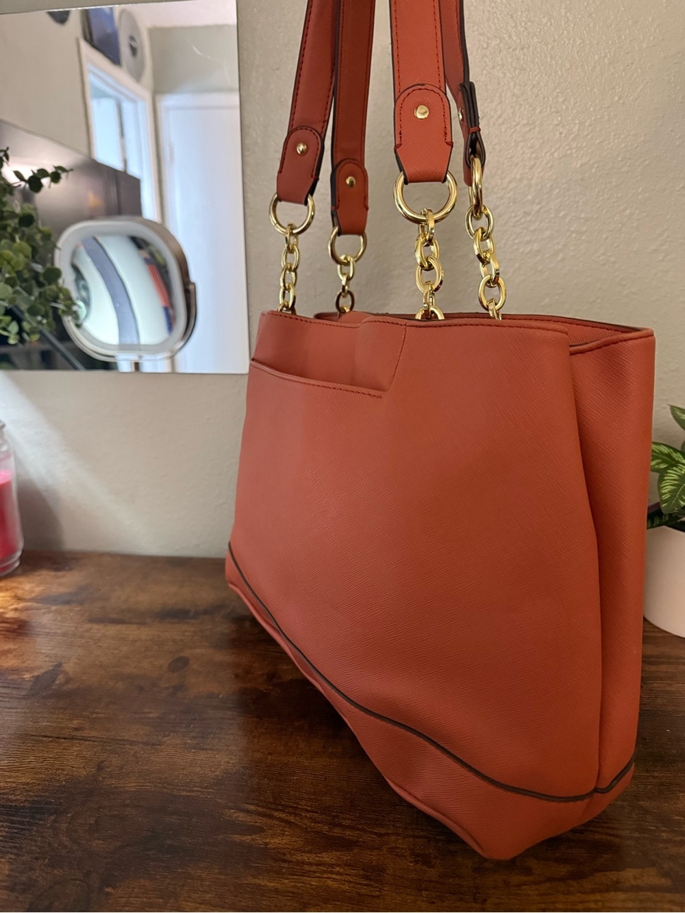 Liz Claiborne Coral Orange Structured Tote Shoulder Bag - Picture 4 of 9